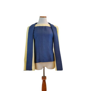 Kaspar Vintage 90s Navy Blue Yellow Twin Set Shirt Business Jacket Size 10